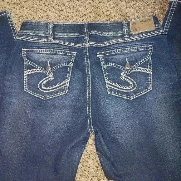 Silver Berkley Flap Women’s Blue Jeans Denim Size w26/L30 Stretchy Straight Embr - Picture 5 of 10